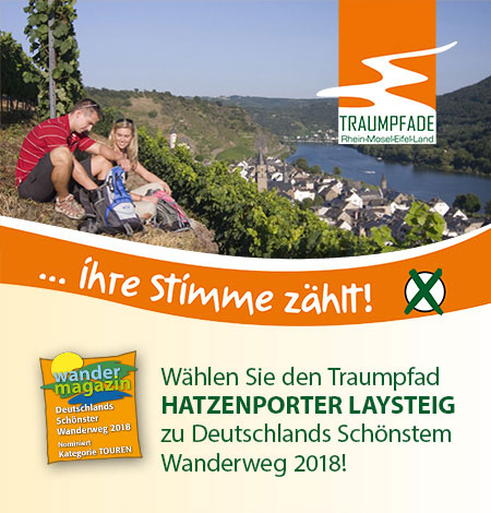 Wählen Sie den Hatzenporter Laysteig zu Deutschlands schönstem Wanderweg 2018!